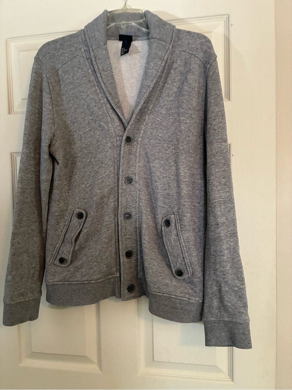 H&M Men's Light Gray Shawl Collar Button-Up Cardigan